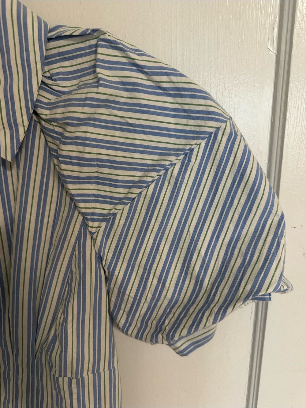 By Anthropologie Puff-Sleeve Mini Shirt Dress Blue and White Stripe Size XS - Picture 6 of 9